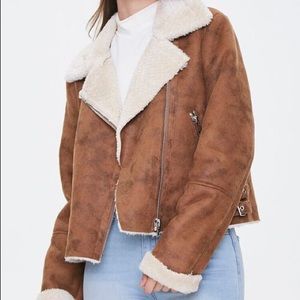 Faux suede shearling motorcycle jacket